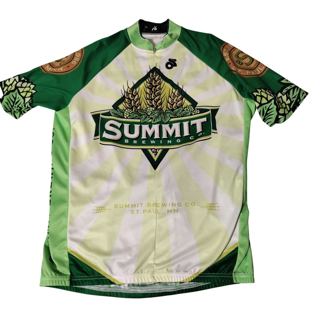 Summit Brewing Co Cycling Jersey XXL Green Beer Run Zip MN Minnesota - Imperfect